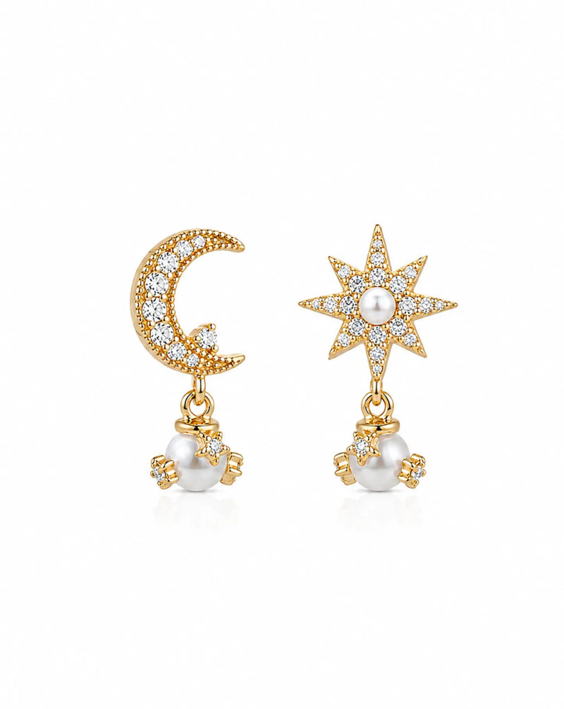 Moon and Star Pearl Earrings hover
