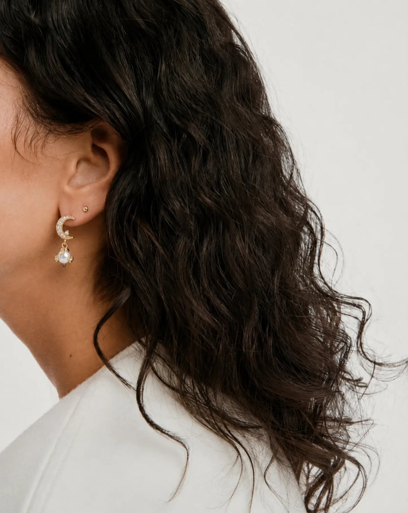 Moon and Star Pearl Earrings hover